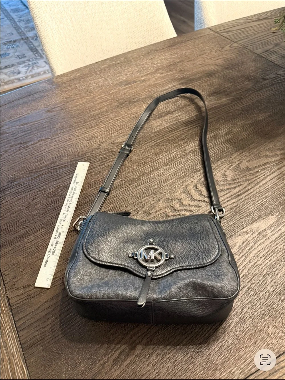 Michael Kors Black Pebbled Leather Crossbody with MK Medallion